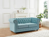 Vente-unique - Canapé 2 Places en Velours Bleu Pastel Chesterfield - Velours