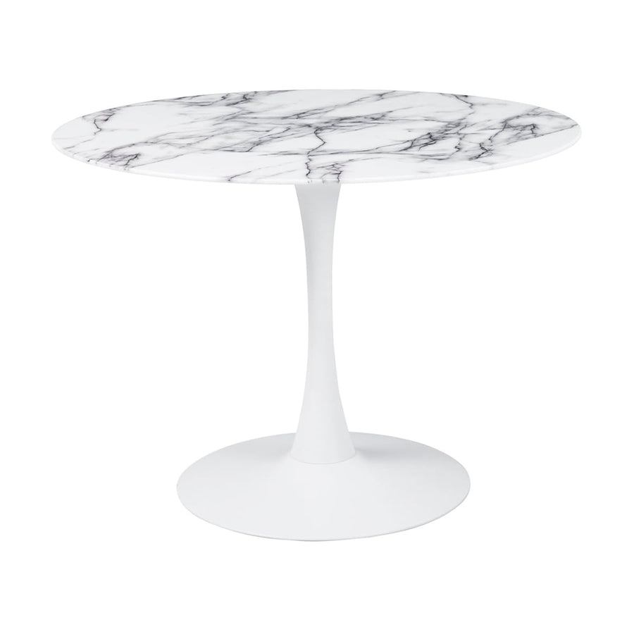 Table à Manger Ronde pour 4 à 5 Personnes diamètre 100 cm, Plateau en Verre trempé Aspect marbre Blanc, Base Ronde en métal Blanc - Tulips Table à Manger Ronde pour 4 à 5 Personnes diamètre 100 cm, Plateau en Verre trempé Aspect marbre Blanc, Base Ronde en métal Blanc - Tulips