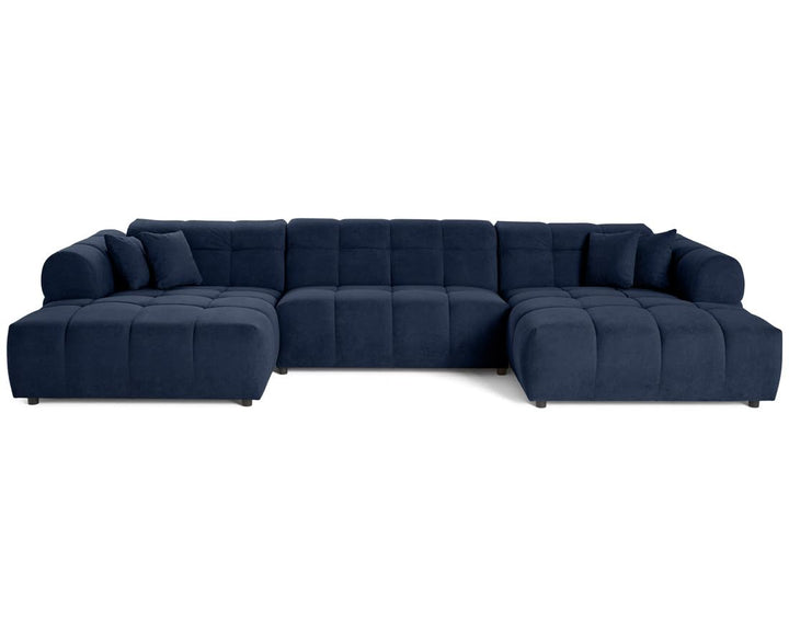 Lisa Design - Ray - canapé panoramique en U 7 Places en Tissu texturé, Bleu