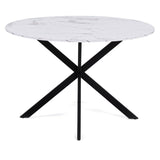 IDMarket - Table à Manger Ronde Alix 4-6 Personnes Pied araignée métal Noir et Plateau Effet marbre Blanc Alaska 110 cm