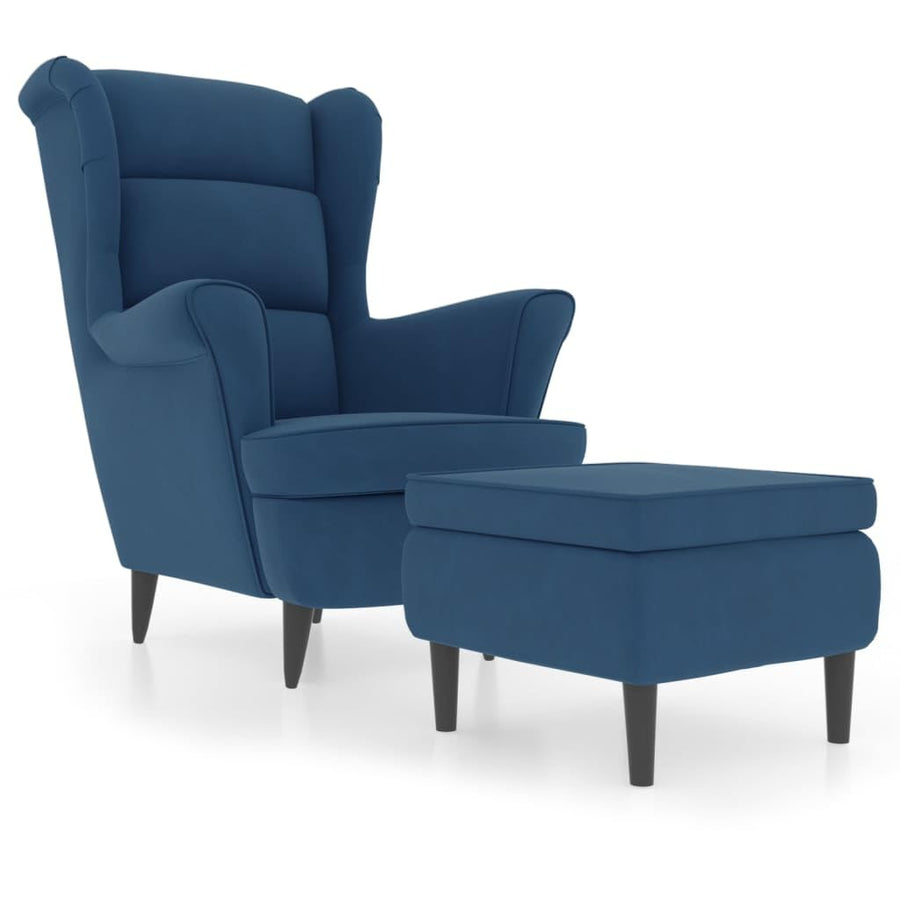 SKM Fauteuil à Oreilles avec Tabouret Bleu Velours, Weight:26.85 kg,3115930 SKM Fauteuil à Oreilles avec Tabouret Bleu Velours, Weight:26.85 kg,3115930