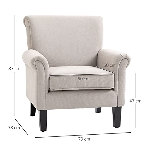 HOMCOM Fauteuil d'ameublement de style nordique avec accoudoirs, fauteuil rembourré en bois et polyester, 79 x 78 x 87 cm, gris et marron