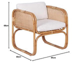 Casa Moro BIMA CF2221 Fauteuil en rotin avec 2 coussins et accoudoirs extra large en rotin naturel | Chaise rétro bohème chic pour jardin, terrasse, salle à manger