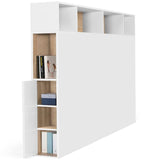 IDMarket - Tête de lit Cleo 165 CM avec rangements Blanc et hêtre