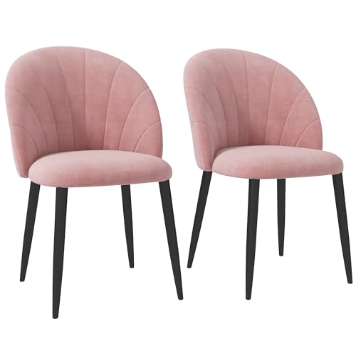 HOMCOM Lot de 2 chaises de salon et salle à manger rembourrées, chaises ergonomiques style nordique en métal et velours, 52 x 54 x 79 cm, rose HOMCOM Lot de 2 chaises de salon et salle à manger rembourrées, chaises ergonomiques style nordique en métal et velours, 52 x 54 x 79 cm, rose
