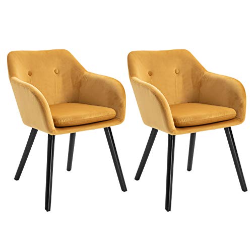 HOMCOM Chaises de Salle à Manger Chaises de Visiteur scandinave - Lot de 2 - Pieds effilés Bois Noir - Velours Jaune Moutarde HOMCOM Chaises de Salle à Manger Chaises de Visiteur scandinave - Lot de 2 - Pieds effilés Bois Noir - Velours Jaune Moutarde
