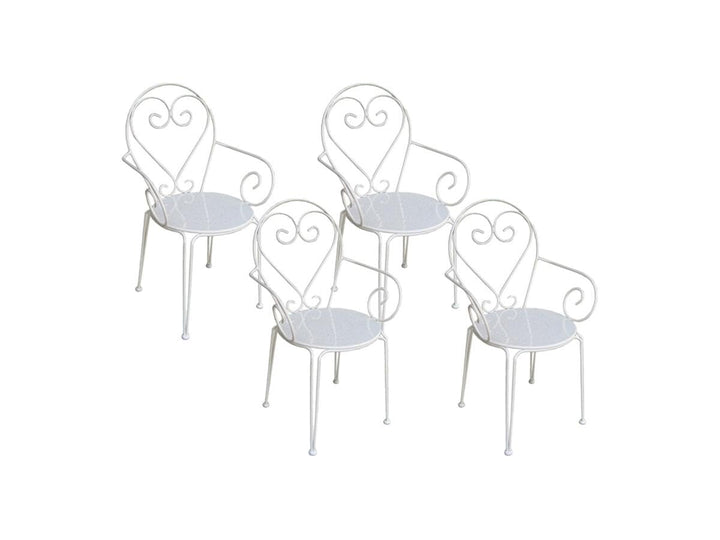 Vente-unique - Lot de 4 fauteuils de Jardin empilables en métal façon Fer forgé - Blanc - GUERMANTES de MYLIA