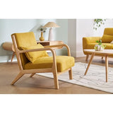 Miliboo Fauteuil scandinave en Tissu Effet Velours Jaune Moutarde et Bois Clair Massif Derry