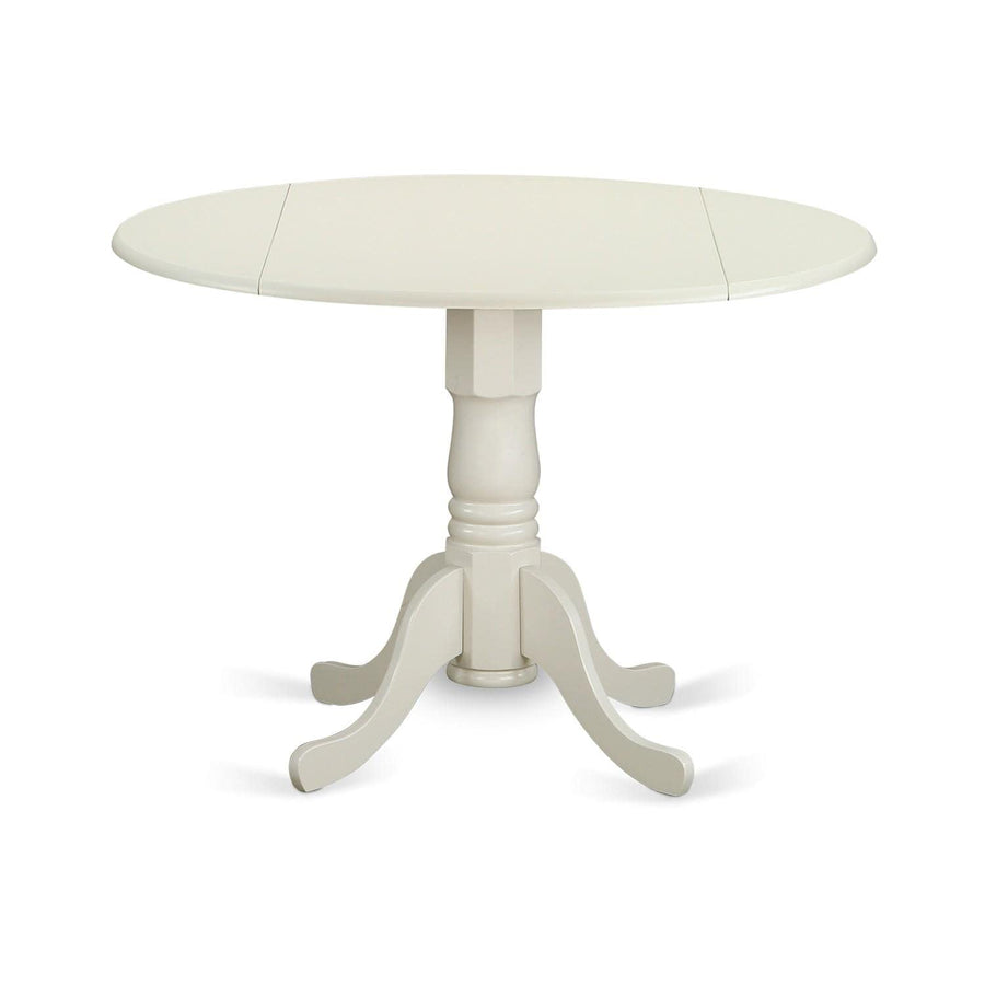 East West Furniture DMT-LWH-TP Dublin Table de cuisine moderne – Table de salle à manger ronde avec socle rabattable et piédestal, 106,7 x 106,7 cm, lin blanc