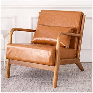 Fauteuil en cuir rétro du milieu du siècle rembourré avec cadre en bois gris foncé – Chaise de lecture confortable pour chambre à coucher, balcon, salon