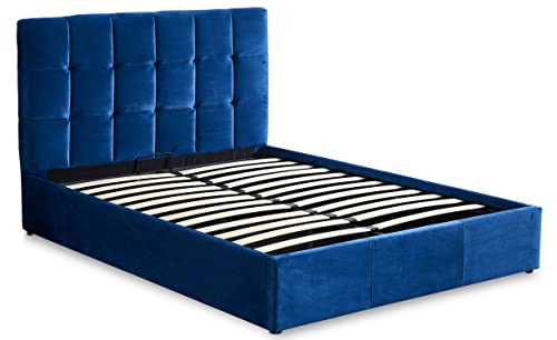 Menzzo Lit Double Luftani avec sommier relevable 140x190cm Velours Bleu