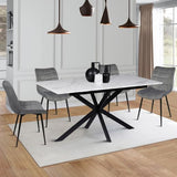 IDMarket - Table à Manger Extensible Rectangle Alix 6-10 Personnes Pied araignée Noir Plateau Effet marbre Blanc Alaska 160-200 cm