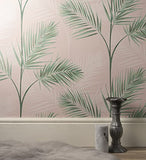 GAULAN - 680913 Papier Peint lessivable Feuilles de Palmiers tropicaux Vert et Rose pâle pour Mur Salon Chambre Salle à Mange tête de lit - Rouleaux de 10 m x 0,53 m