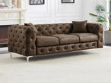 Vente-unique - Canapé 3 Places Chesterfield en Microfibre Aspect Cuir Vieilli Edwina