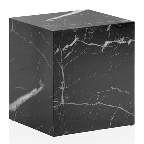 Wohnling Table basse Monobloc 40 x 40 x 45 cm Noir brillant avec aspect marbre Table de salon carrée Design Table d'appoint Lounge en forme de cube