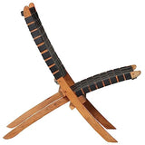 CKioict Fauteuil de lecture, fauteuil à cocktail, moderne, rembourré, pliable, tressé, en cuir véritable, noir, convient pour le bureau, la chambre à coucher, le bureau