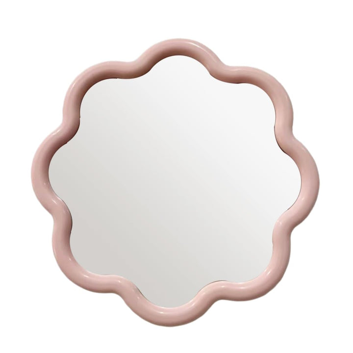 CHAOHAOKE Miroir mural rond ondulé de 25 cm, cadre en plastique blanc/rose CHAOHAOKE Miroir mural rond ondulé de 25 cm, cadre en plastique blanc/rose