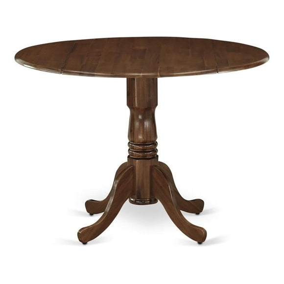 East West Furniture DLT-AWA-TP Dublin Table de salle à manger – un plateau rond en bois massif avec socle rabattable et piédestal, 106,7 x 106,7 cm, noyer