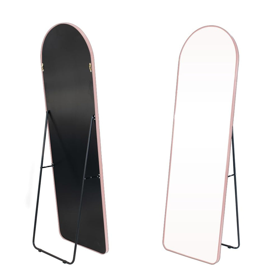 NESHER HOME Miroir Mural Pleine Longueur 160x50cm Complet arqué à Poser au Sol avec Support ou à accrocher au Mur avec kit de Fixation Inclus - Finition du Cadre en Aluminium brossé Rose Gold