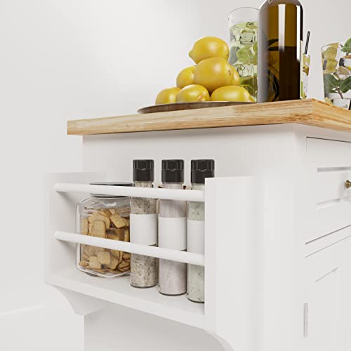 Table De Bar Pivotante 360° Avec Rangement - Îlot De Cuisine Mobile, 3 Tiroirs, 2 Portes, Roulettes - 138-209x39x106 Cm - 2