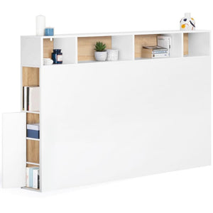 IDMarket - Tête de lit Cleo 165 CM avec rangements Blanc et hêtre