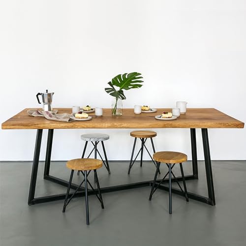 Table de salle à manger rustique, table de cuisine industrielle rectangulaire avec tablette en bois et cadre en métal, table à dîner de ferme pour cuisine, salle à manger, meubles de maison ( 160*70*7