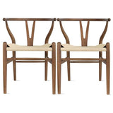 Chaise Wishbone du milieu du siècle – Chaise de salle à manger en bois massif avec accoudoirs, siège en chanvre, finition frêne et noyer, mobilier de maison expresso élégant pour les intérieurs