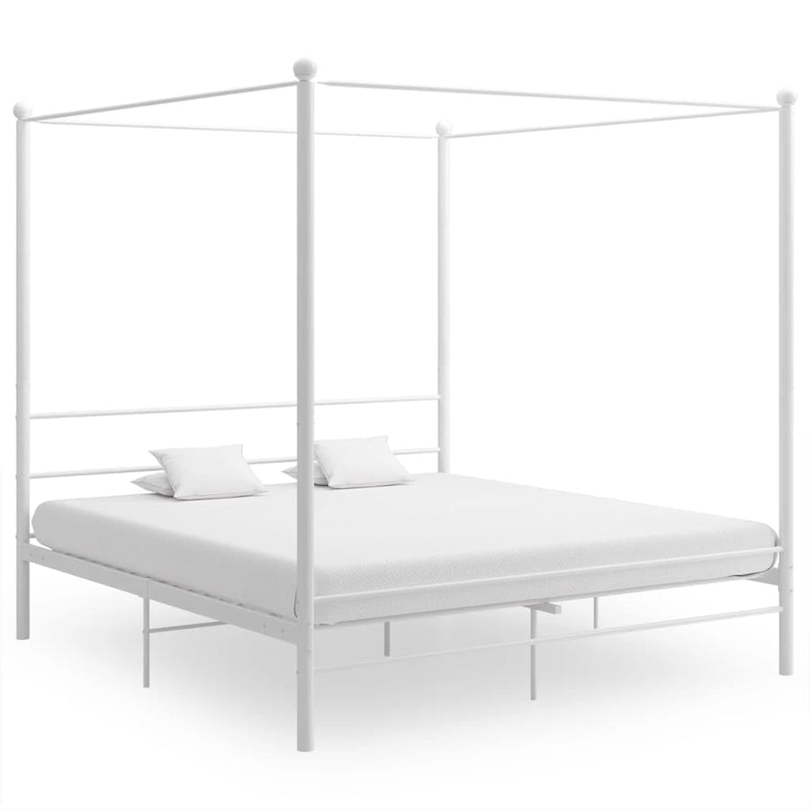 prissent Lit à baldaquin blanc en métal 200 x 200 cm structure de lit en métal lit double lits doubles modernes structure de lit à baldaquin (matelas non inclus)