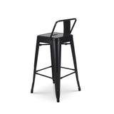 Tabouret de Bar en métal Noir Mat Style Industriel - avec Dossier - Hauteur 66cm