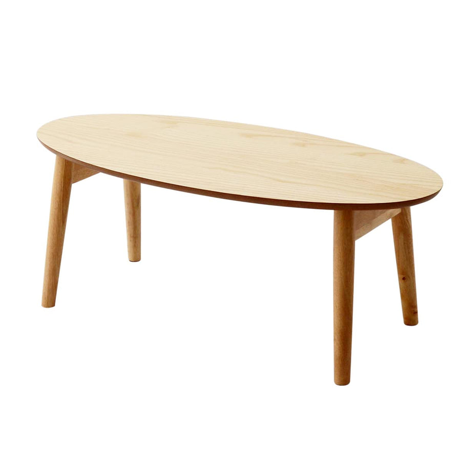 EMOOR Table Basse Pliante en Bois Ovale (L90xP43xH34cm) Frêne, Table à Thé Assise au Sol Petit Espace Japonais Minimaliste Petit Espace Tatami Chambre Salon