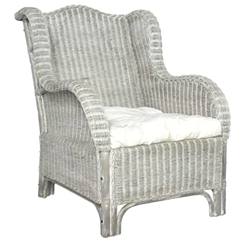 vidaXL Canapé avec Coussin Fauteuil de Salon Chaise de Canapé Salle de Séjour Maison Intérieur Chambre à Coucher Gris Rotin Naturel et Lin