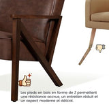 Yaheetech Fauteuil de Salon en Similicuir Fauteuil d’appoint avec Cadre en Bois Pieds et Accoudoirs en Forme de Z Siège de Bureau Chambre Réception Brun foncé