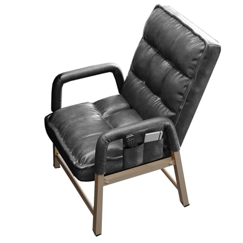 GIZNXBA Fauteuil en Cuir Gris, Chaise D GIZNXBA Fauteuil en Cuir Gris, Chaise D'appoint Contemporaine Rembourrée avec Cadre en Acier Chaise De Loisirs avec Accoudoirs Poches Latérales Chaise D'ordinateur Ergonomique for Salon(/Gray,A)