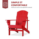 Outsunny Fauteuil de Jardin Adirondack Grand Confort Porte-gobelet intégré Bois de Sapin traité Peint Rouge