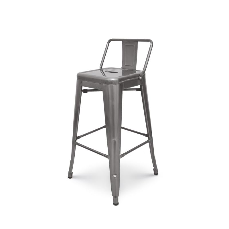Tabouret de Bar en métal Brut Aspect galvanisé avec Dossier - Hauteur 76cm