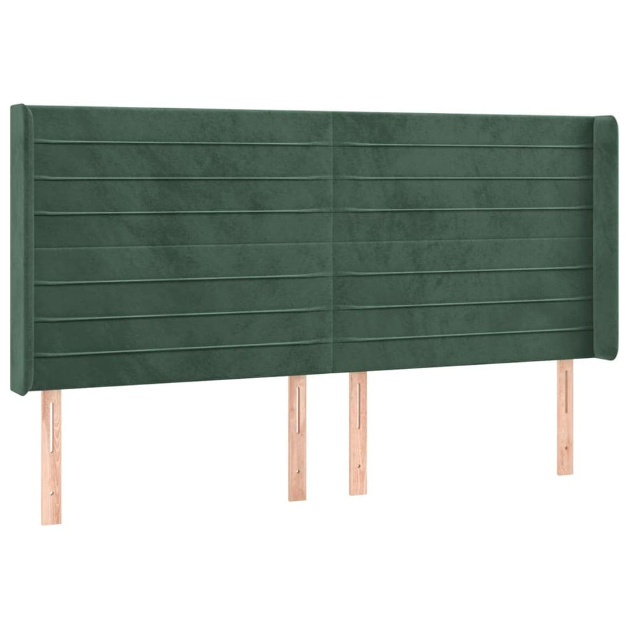 vidaXL Tête de Lit avec Oreilles Meuble de Chambre à Coucher Accessoire de Lit Double Tête de Cadre de Lit Vert Foncé 203x16x118/128 cm Velours