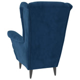 SKM Fauteuil à Oreilles avec Tabouret Bleu Velours, Weight:26.85 kg,3115930