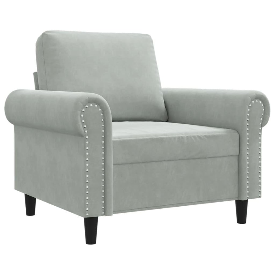 vidaXL Fauteuil, Siège avec Accoudoirs et Dossier Rembourrés, Canapé avec Coussin, Meuble de Salle de Séjour, Moderne, Gris Clair Velours