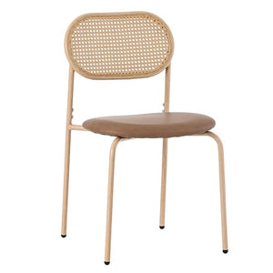 Lot de 4 chaises de salle à manger modernes avec coussins ovales en polyuréthane et dossier en rotin - Simples - Avec quatre pieds en métal - Rembourrées - Pour salon et chambre à coucher - Marron