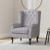 Fauteuil de Luxe Chesterfield, Fauteuil à Oreilles, Tissu Hydrofuge - Gris sans ottomane