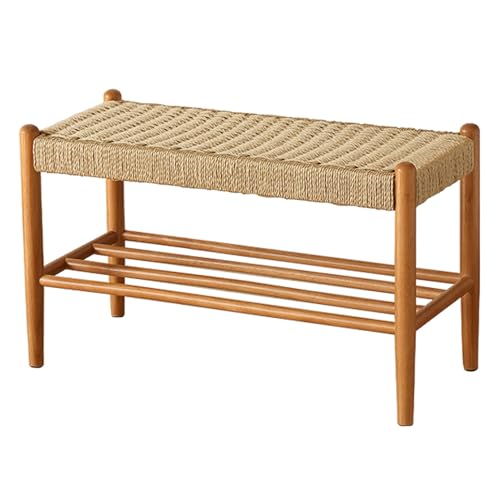 CVERTHAF Banc à Chaussures en Bois Massif avec Coussin de siège en rotin, Tabouret à Chaussures créatif pour entrée, Banc de Rangement Multifonctionnel pour Chaussures (Taille : 23,6/31,5 Pouces)