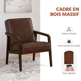 Yaheetech Fauteuil de Salon en Similicuir Fauteuil d’appoint avec Cadre en Bois Pieds et Accoudoirs en Forme de Z Siège de Bureau Chambre Réception Brun foncé