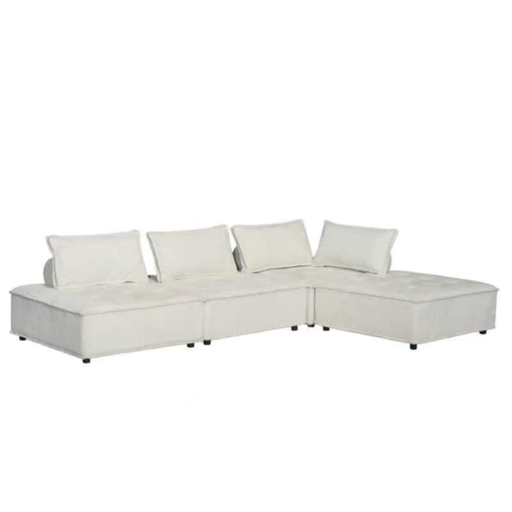 CONCEPT USINE | Canapé d'angle Modulable 4 Places STAVA | Velours Texturé Blanc | Élégant et Confortable | Design Moderne | Assise Spacieuse et Moelleuse | Structure Robuste Bois Massif | Idéal Salon