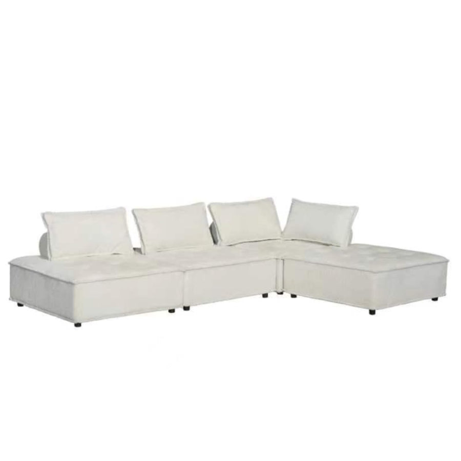 CONCEPT USINE | Canapé d'angle Modulable 4 Places STAVA | Velours Texturé Blanc | Élégant et Confortable | Design Moderne | Assise Spacieuse et Moelleuse | Structure Robuste Bois Massif | Idéal Salon