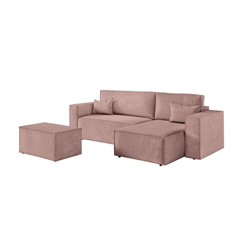 Paris Prix - Canapé d Paris Prix - Canapé d'angle Convertible & Pouf Mollie 269cm Vieux Rose