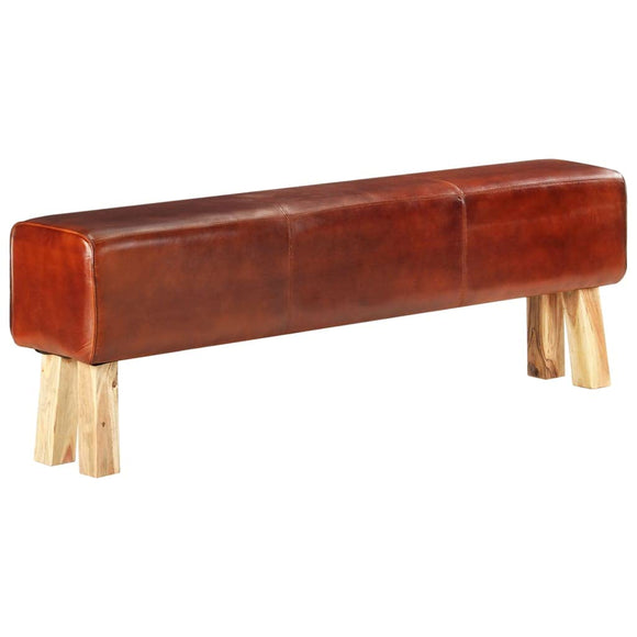 SKM Banc Saut de Cheval 160 cm Marron Cuir Véritable et manguier-607