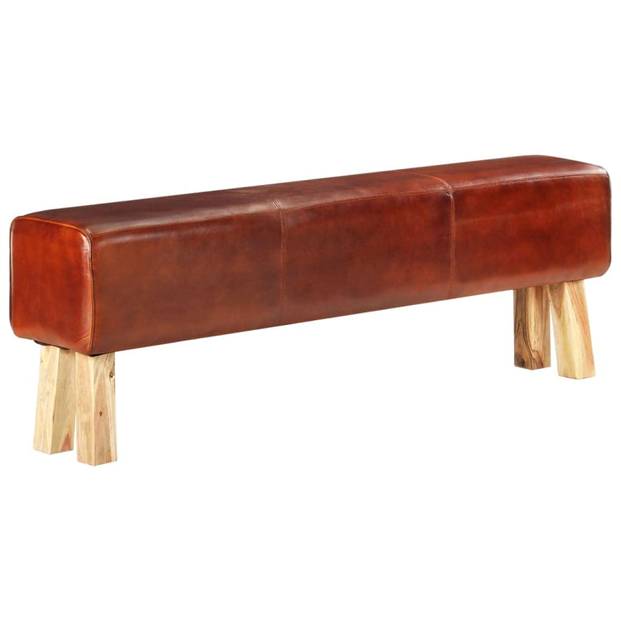 SKM Banc Saut de Cheval 160 cm Marron Cuir Véritable et manguier-607