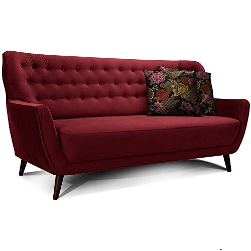 Cavadore Abby Canapé 3 Places avec Capitonnage à Boutons, Style Rétro, Aspect Velours, 183 x 89 x 88 cm, Rouge Cavadore Abby Canapé 3 Places avec Capitonnage à Boutons, Style Rétro, Aspect Velours, 183 x 89 x 88 cm, Rouge