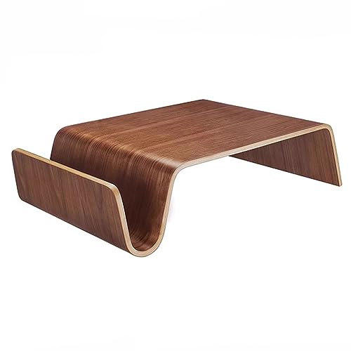 MESCXTY Table Basse incurvée en Bois, Table Moderne et Tendance avec Rangement, côté créatif pour Salon, Porte-revues (111 x 71 x 28 cm, Noyer)