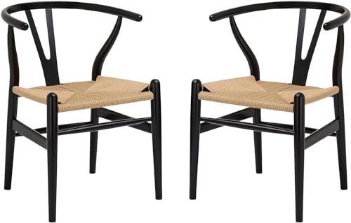 YAXANSIH Lot de 2 chaises de Salle à Manger, Cuisine, Style Wishbone en Poly et écorce (Couleur : Noir)